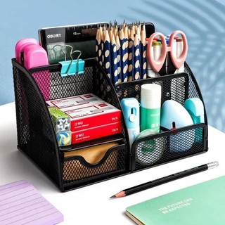 4 Cores Estilos Easnea Organizador de mesa de escritório, porta-canetas multifuncional com gaveta, 6 compartimentos, organizador de artigos