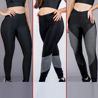 03 CALÇAS LEGGINGS CÓS ALTO FEMININA LISAS E DIFERENTES (SORTIDAS)