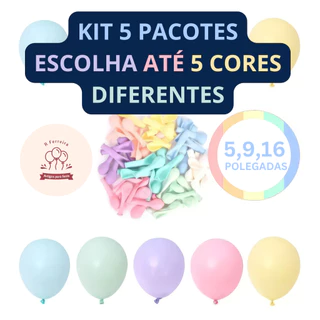 Kit 5 Pacotes Balão Bexiga para Festa Candy Color 5", 9" e 16" PicPic Cores Pastéis