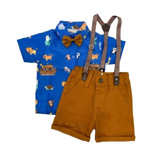 roupa ARCA DE NOÉ temático infantil festa conjunto Camisa Gravata Bermuda e Suspensório