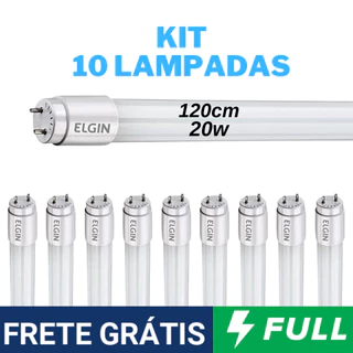 Kit 10 Lâmpadas Led Tubular 120cm 20w T8 1,2m Branco Frio