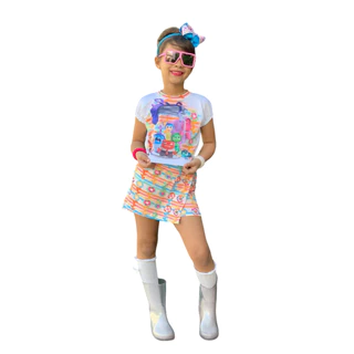Conjunto Divertidamente Infantil Menina Estilosas Short Saia e Blusa Filme