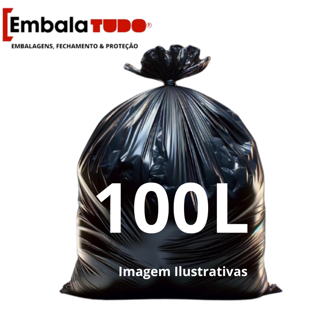 Saco de Lixo 100 Litros Preto 0.06mic pacote com 100 unidades