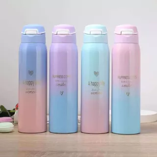 Garrafa Térmica Com Canudo Aço Inoxidável Tampa De Trava 500 ML Degradê'