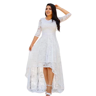 Vestido De Noiva Casamento Civil Mullet De Renda Floral Branco