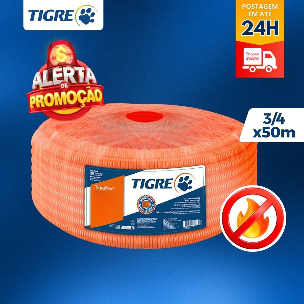 Conduite Eletroduto Laranja 25mm Flexível Reforçado 50m - Tigre