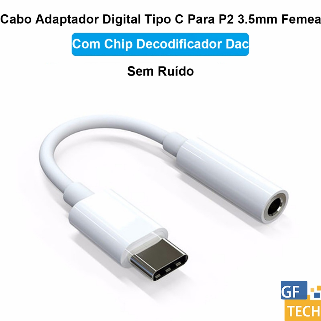 Cabo Adaptador Digital Tipo C Para P2 Com Chip Dac Para Iphone Samsung Xiaomi Moto KA-81-TY
