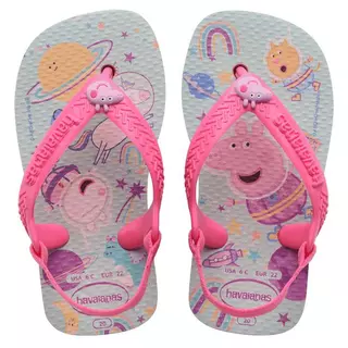 Chinelo Havaianas Baby Peppa Pig Rosa Desenho Elástico George Pig Lilas Branco Bege Original