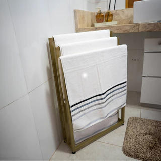 Toalheiro de Chão Premium Moderno Estilo Industrial em Ferro - Dourado