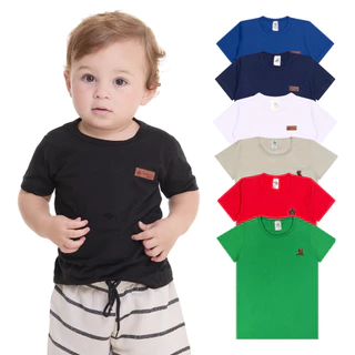 Kit 3 Camisetas Manga Curta Infantil Bebê Menino Básica Lisa Tamanho 2 ao 12