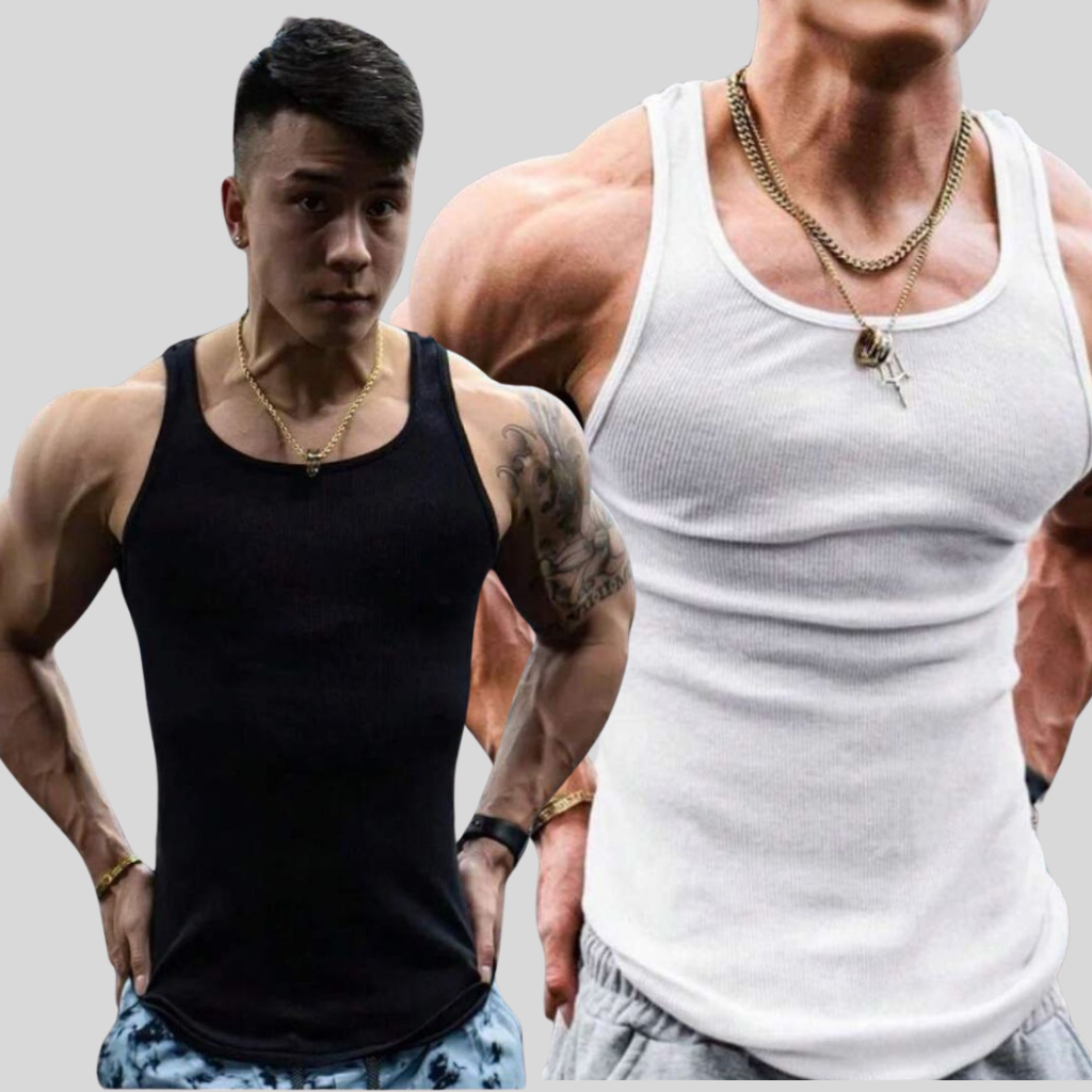 2 Regatas Masculina Camiseta Canelada Preta Branca Promoçao