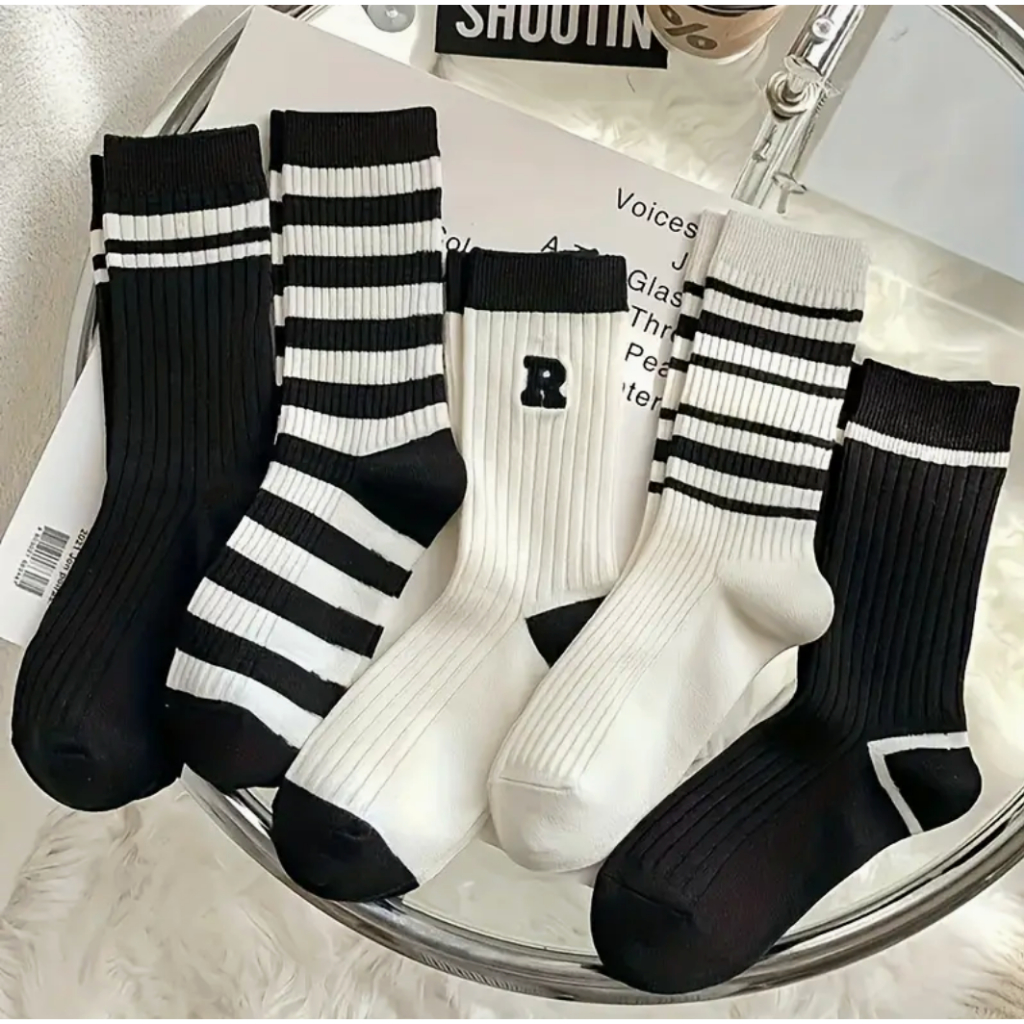 Kit 5 Pares Meias Cano Alto Estilosa Tendencia