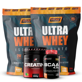 Kit 2x Whey Refil Vitae 1.8kg + 1x Creatina 300g + Bcaa Brinde Kit de Suplemento para Definição e Performance