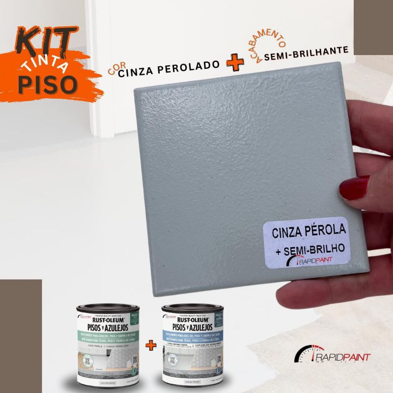 KIT PINTA PISOS CINZA PEROLIZADO SEMI-BRILHO BASE D"AGUA RUST OLEUM
