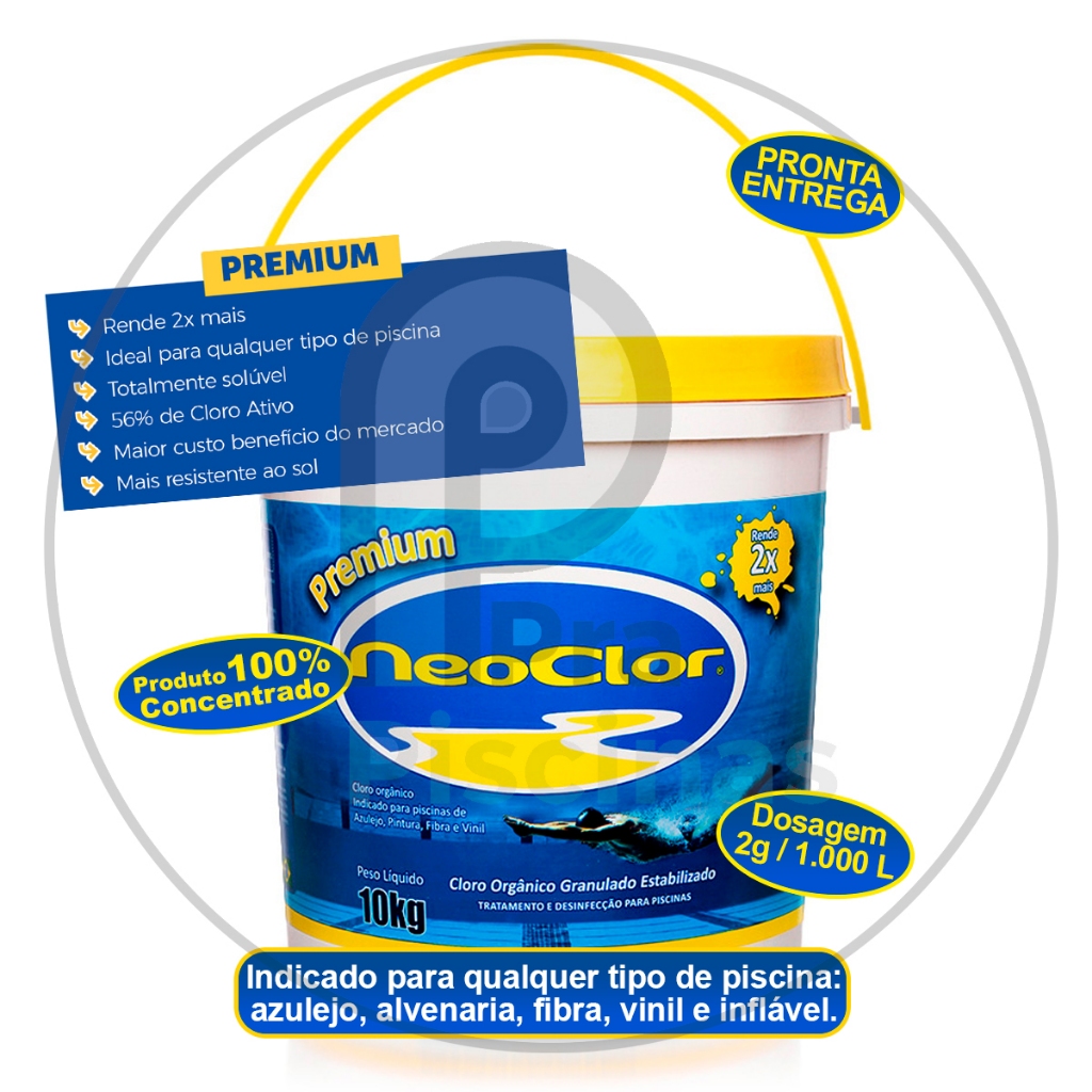 Cloro Para Piscinas Neoclor Premium Concentrado Estabilizado Balde 10kg ...