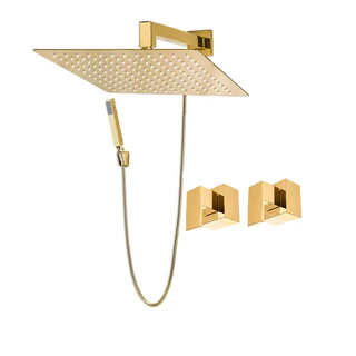 Chuveirão 30x30 Dourado Com Duchinha de Mão + 2 Acabamentos Registros