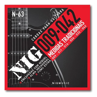 Encordoamento Guitarra 09 Nig N63 Nickel Jogo de Cordas de Guitarra 0.09 + Mizinha Extra + Palheta