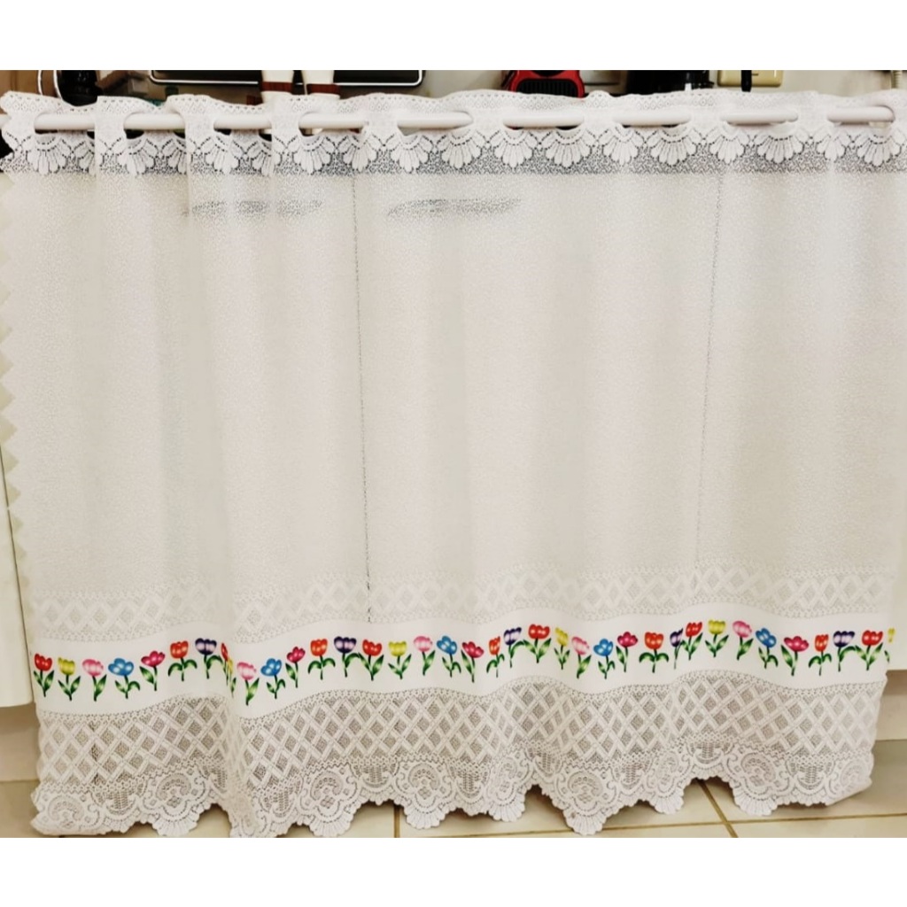 Cortina Para Pia De Cozinha De Renda - 130x90cm - Romance