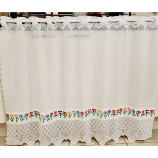 Cortina Para Pia De Cozinha De Renda - 130x90cm - Romance