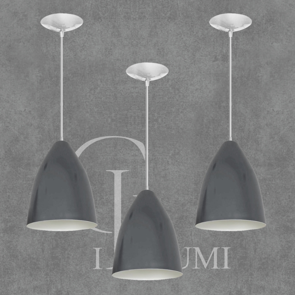 kit com 3 pendentes lustres na cor cinza/branco casa e decoração ideal para sua cozinha, bancada ou area