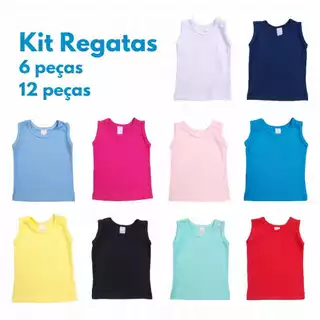 Kits 6/12 peças - Camiseta Regata Infantil (Malha 100% algodão)