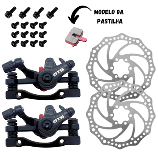 Kit De Pinça Freio A Disco Mecânico Para Bike Bicicleta 160mm GTS Com Pastilha Quadrada Aro 26 - 29