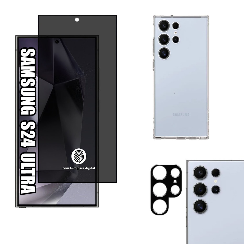 KIT Para S24 Ultra Película Privacidade 3D + Capa + Câmera