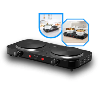 Fogão Elétrico Portátil Fogareiro Cooktop Camping Mesa Inox 2 Bocas 2000W De Mesa
