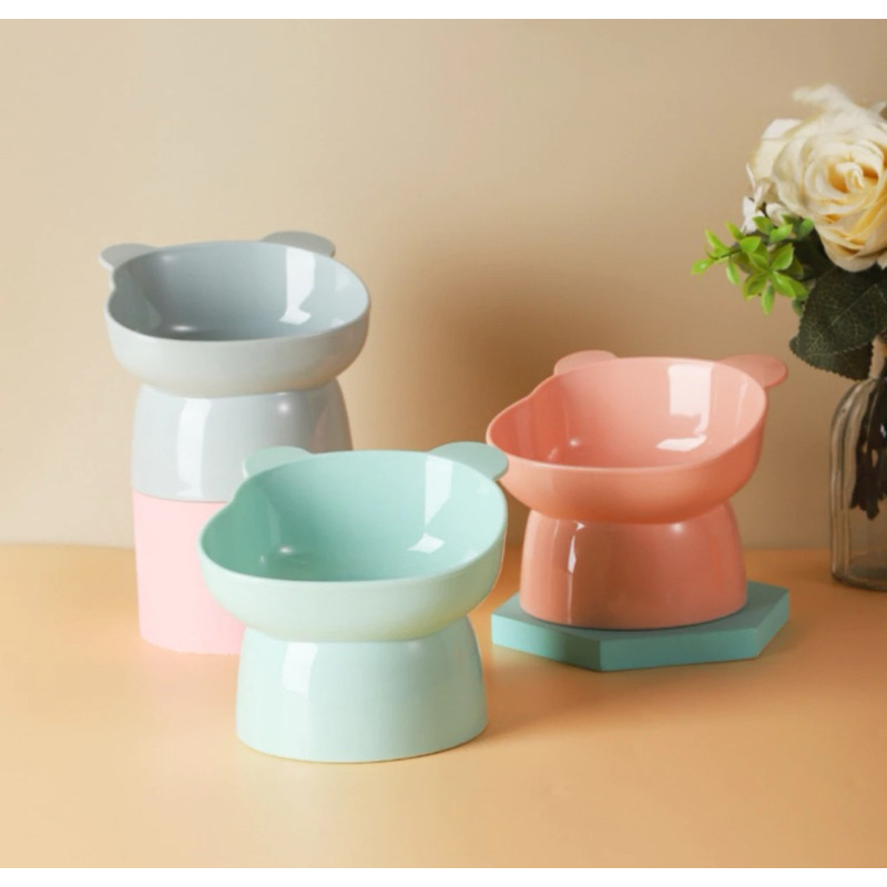 Comedouro Bebedouro Ursinho Elevado Para Caes e Gatos