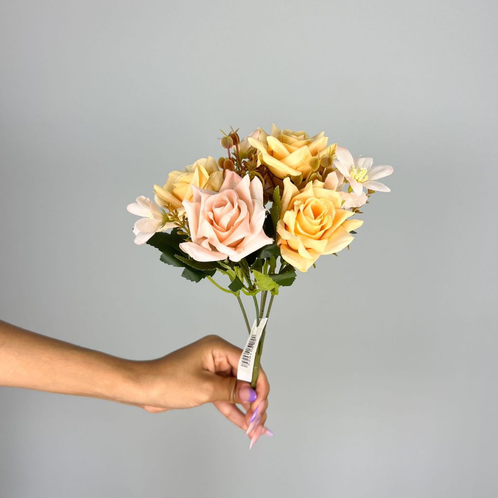 Flores Artificiais buquê de rosa 29 cm decoração de casa triângulo