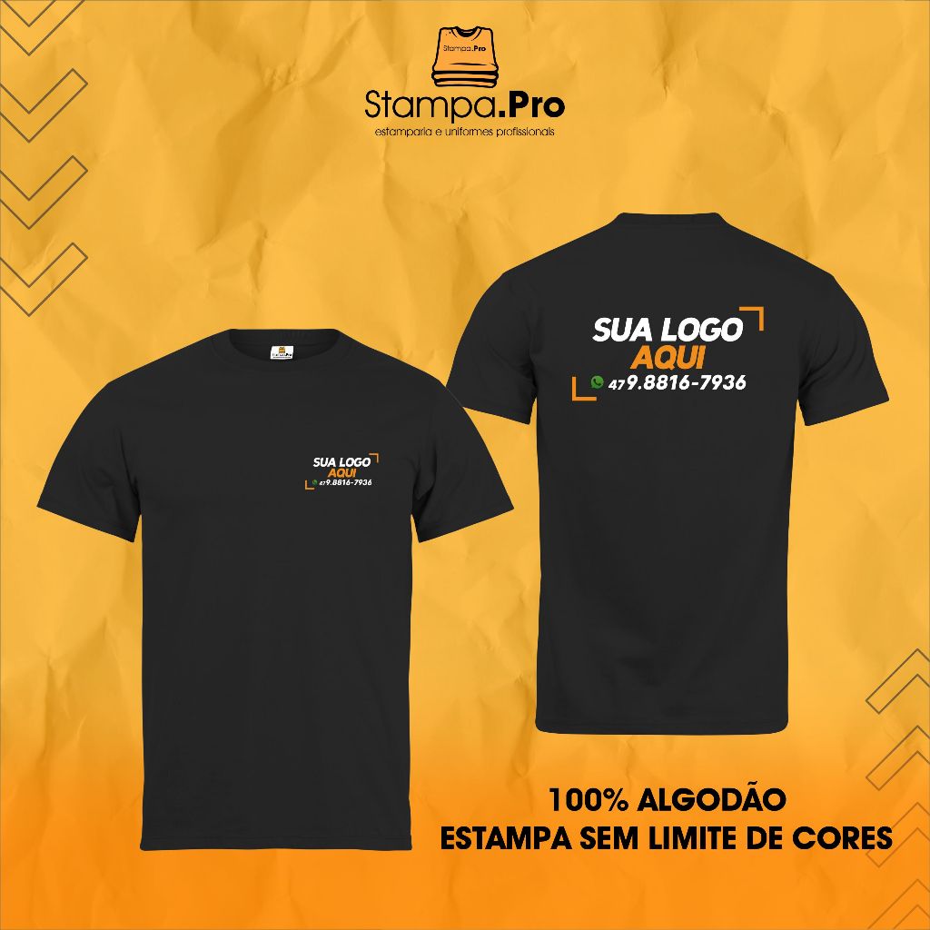 Camiseta Personalizada em algodão Premium Sua Logo marca ou estampa aqui. Uniforme para empresas.