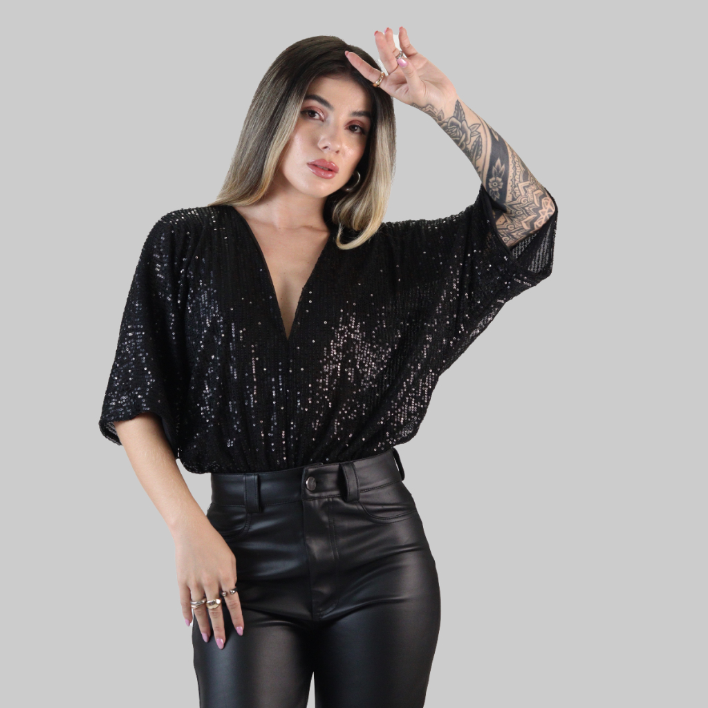Blusa Preta Blusas Femininas Para Festa A Noite Blusa Preta Modelo Mullet  Com Mangas Longas Quintess, image size:1024x1024