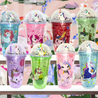Copo Unicórnio Fofo Acrílico Brilhoso Parede Dupla Resistente Estampada Infantil/adolescente 480ml