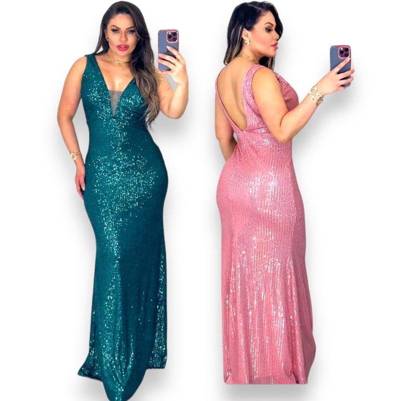 Vestido Paete Regata Longo Sereia - Formanda / Festa / Casamento / Convidada - ENVIO IMEDIATO