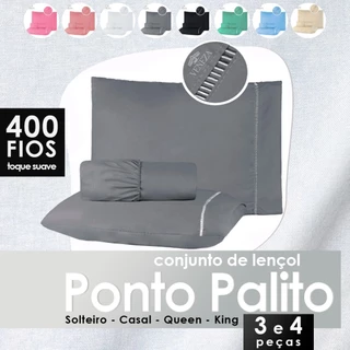 Kit Jogo de Lençol 400 Fios Cama Solteiro 03 Peças Casal Padrão e Queen 04 Peças Micropercal Ponto Palito em Oferta na Shopee