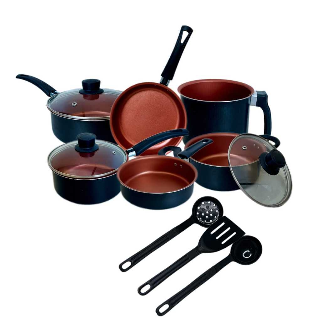 Jogo Panela Caçarola Conjunto Kit 9 Pçs Antiaderente Tampa Vidro Teflon