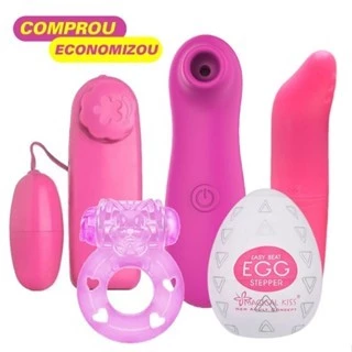Vibrador Feminino Sexual + Sugador de Clitóris + Masturbador Masculino EGG + Anel Peniano SEX SHOP
