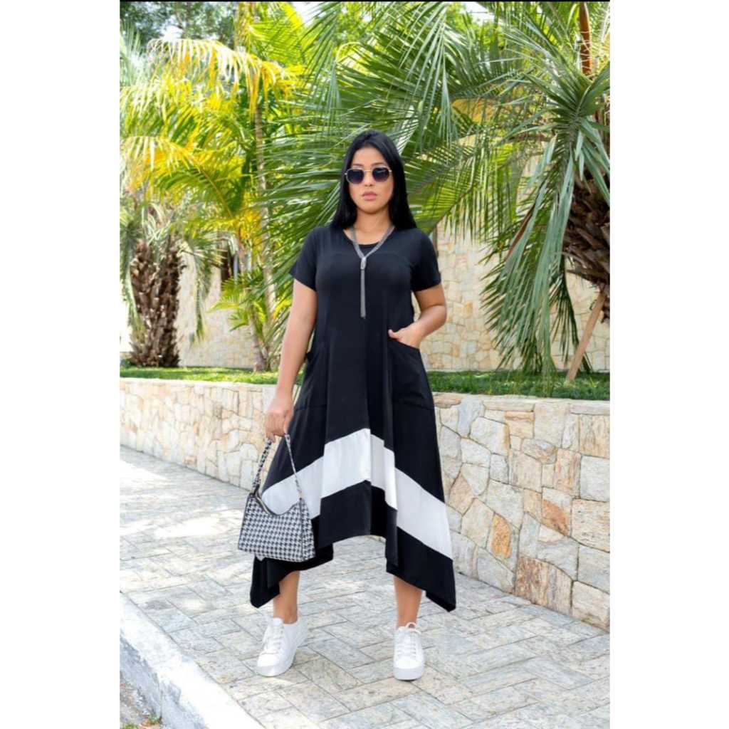 Vestido bicolor de ponta | Shopee Brasil
