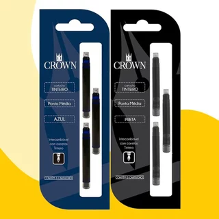 Refil Carga Crown CA32005 Caneta Tinteiro 1 Unidade Cores Azul ou Preto Original Promoção