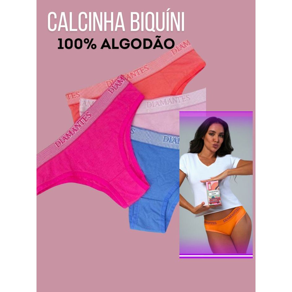 Kit Calcinhas Algodão Diamantes Lingerie Puro Conforto Máximo