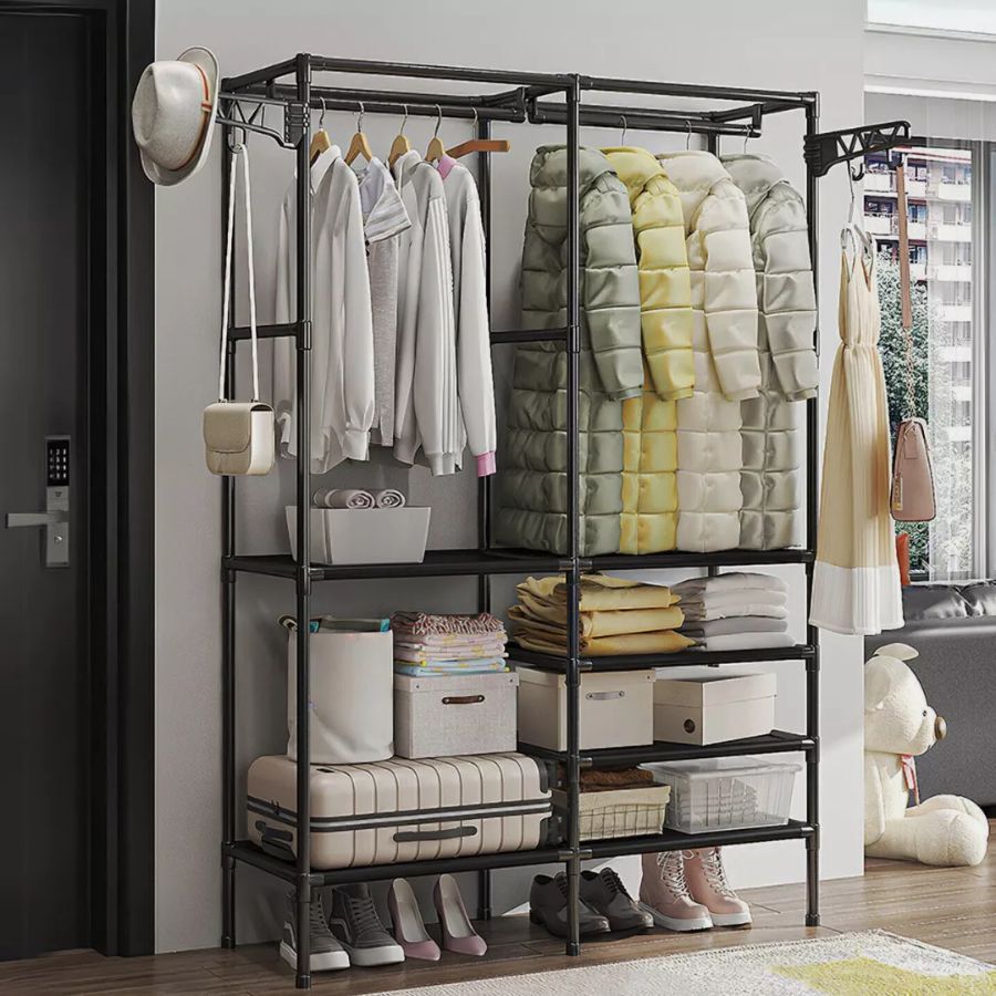 Cabideiro Duplo Organizador de Closet Arara Desmontável Roupeiro de Solteiro