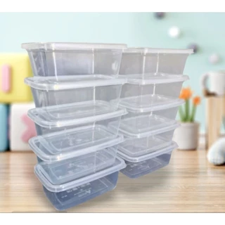 Kit 10 potes de 1litro transparente retangular, marmita fitnees lavável