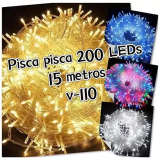 Pisca Pisca 200 Led Cordão de Natal Luz 8 Funções Decoração 15 Metros 110v