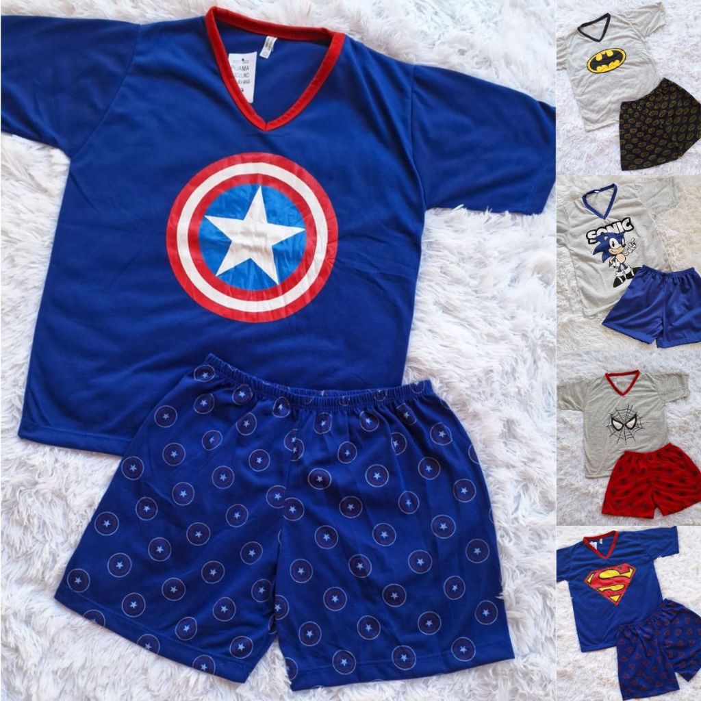 Pijama Infantil Menino Manga curta e short Super Homem Heroi Conjunto Menino de Dormir Criança