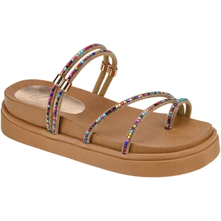 Sandália Pedraria Colorida Strass de Brilho Micro Manta Papete Flatform Confort 7026