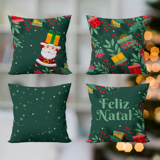 Kit com 4 Capas de Almofadas Decorativas Natal 45x45