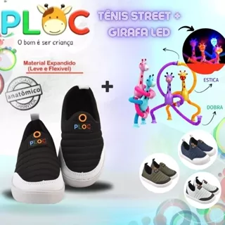 Kit Divertido Ploc : Tênis Street Calce Fácil Flat Passeio Escola + Girafa Led Sortida MENINO em Oferta na Shopee