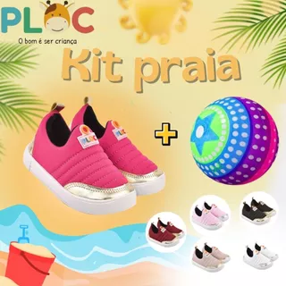Kit Praia Ploc : Tênis Street Calce Fácil Flat Passeio Escola + Bola de Vinil em Oferta na Shopee