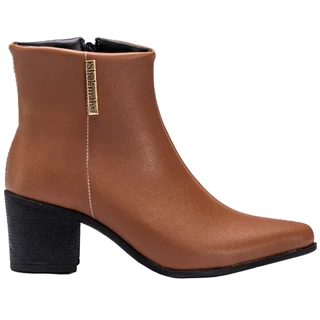 Bota Feminina Bico Fino Cano Médio Salto Grosso Médio Shekinah Lançamento Detalhe Lateral