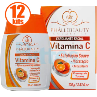 KIT 12 ESFOLIANTES FACIAL VITAMINA C PHÁLLEBEAUTY COSMÉTICOS ANTIOXIDANTE